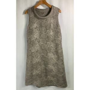 Lina Tomei Linen Embroidered Front‎ Taupe Dress Pockets Classy Comfort Size L